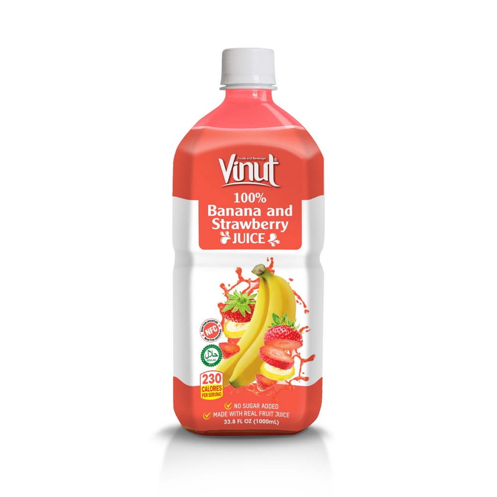 VINUT 100% bananų ir braškių sultys, NFC, be pridėtinio cukraus, PET butelis, 33.8 fl oz 1000 mL