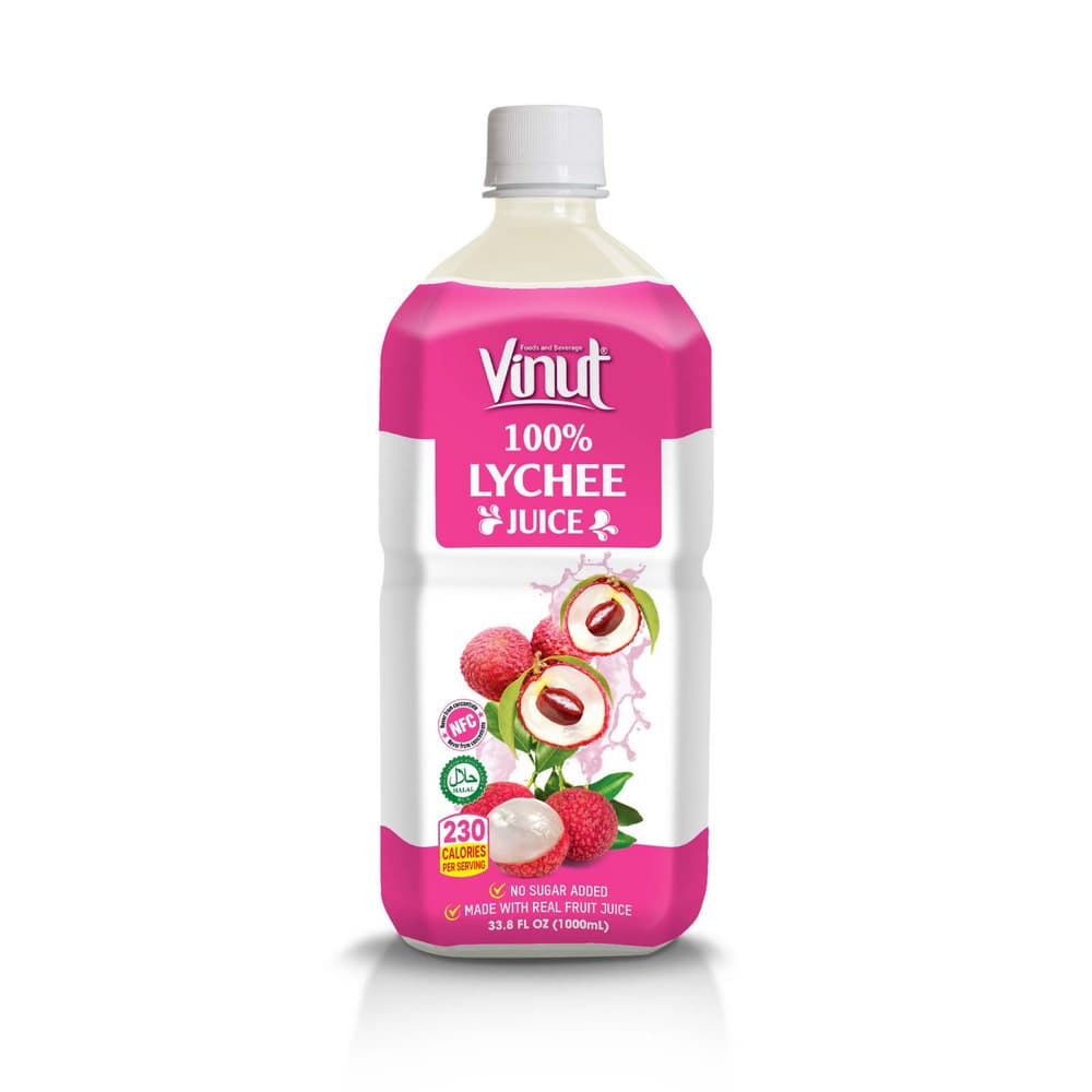 VINUT 100 % ličių sultys, be pridėtinio cukraus, 33.8 fl oz (1 000 ml) PET butelis