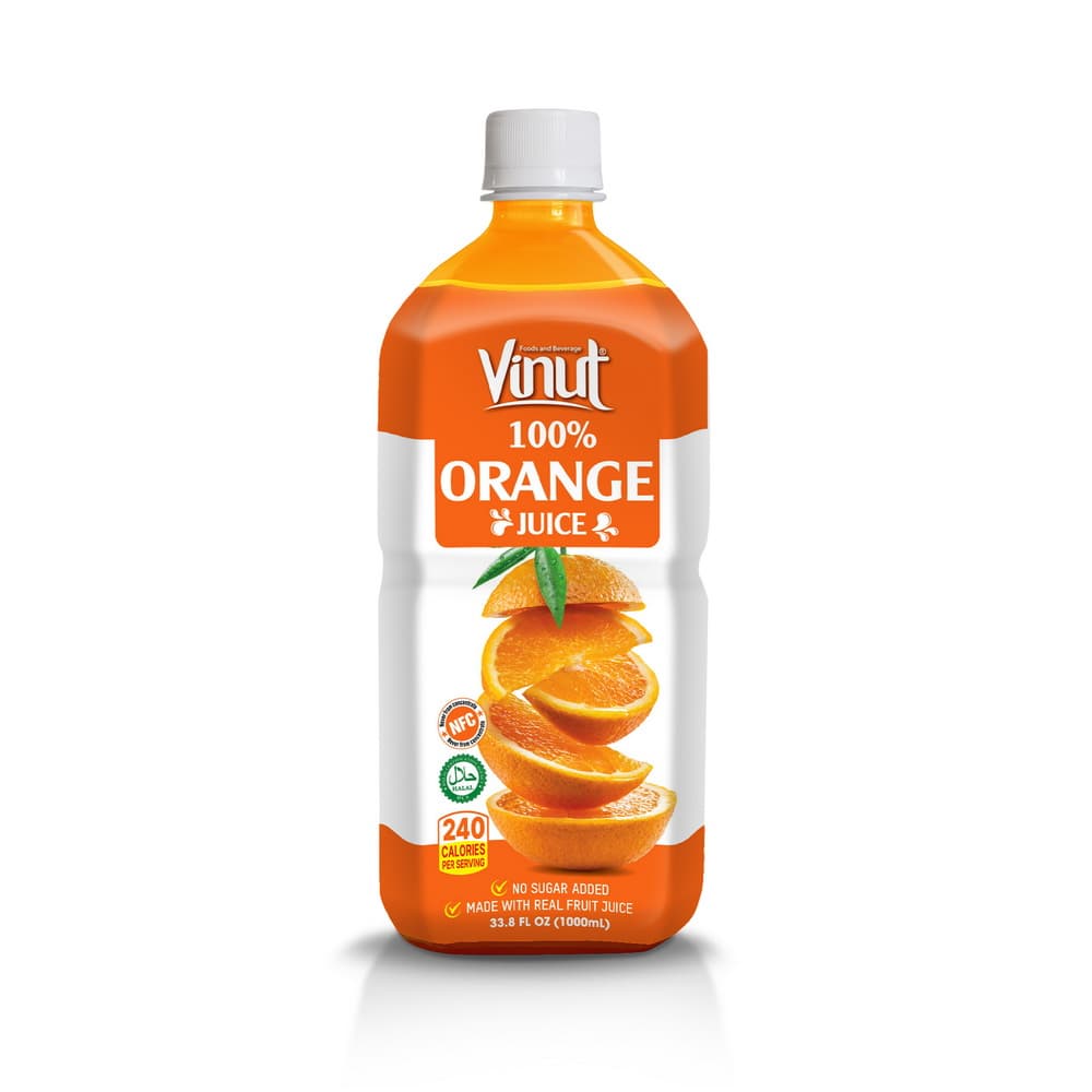 VINUT 100 % apelsinų sultys, be pridėtinio cukraus, 33.8 fl oz (1 000 mL) PET butelis