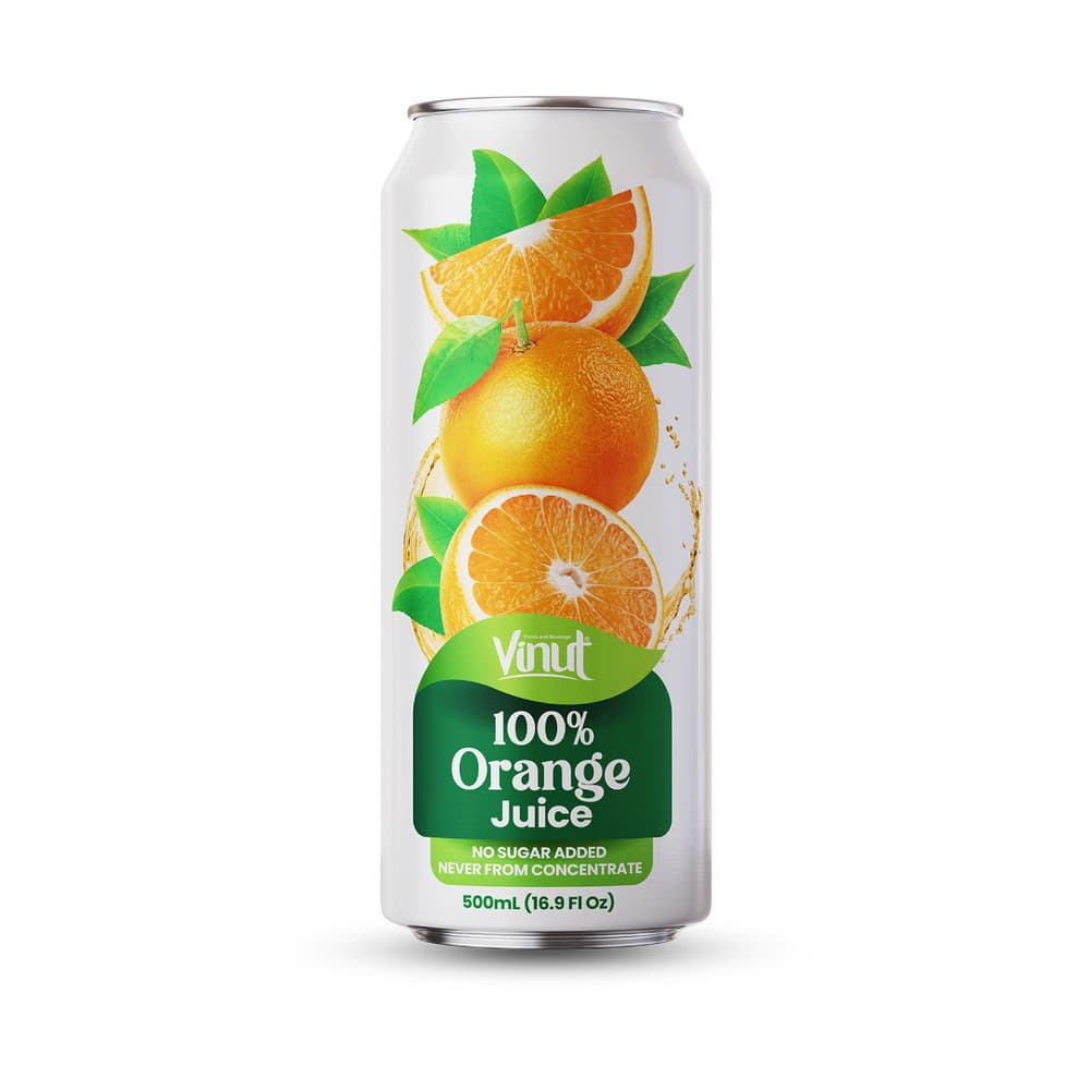 VINUT 100 % apelsinų sultys, be pridėtinio cukraus, ne iš koncentrato, plona skardinė, 16.9 fl oz 500 mL