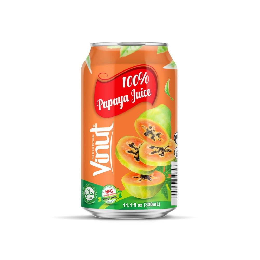 VINUT 100 % papajų sultys, NFC, be pridėtinio cukraus, skardinė, 11.1 fl oz 330 mL