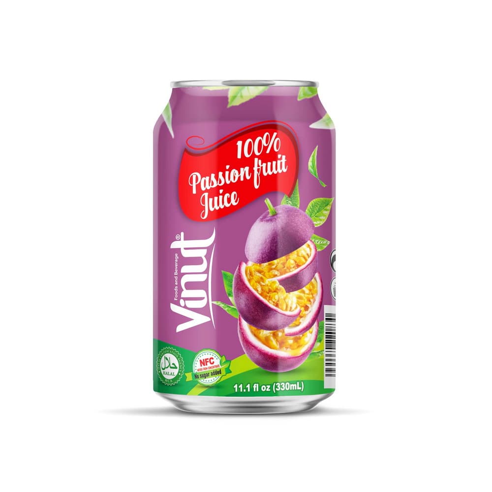 VINUT 100 % pasiflorų sultys, NFC, be pridėtinio cukraus, skardinė, 11.1 fl oz 330 mL