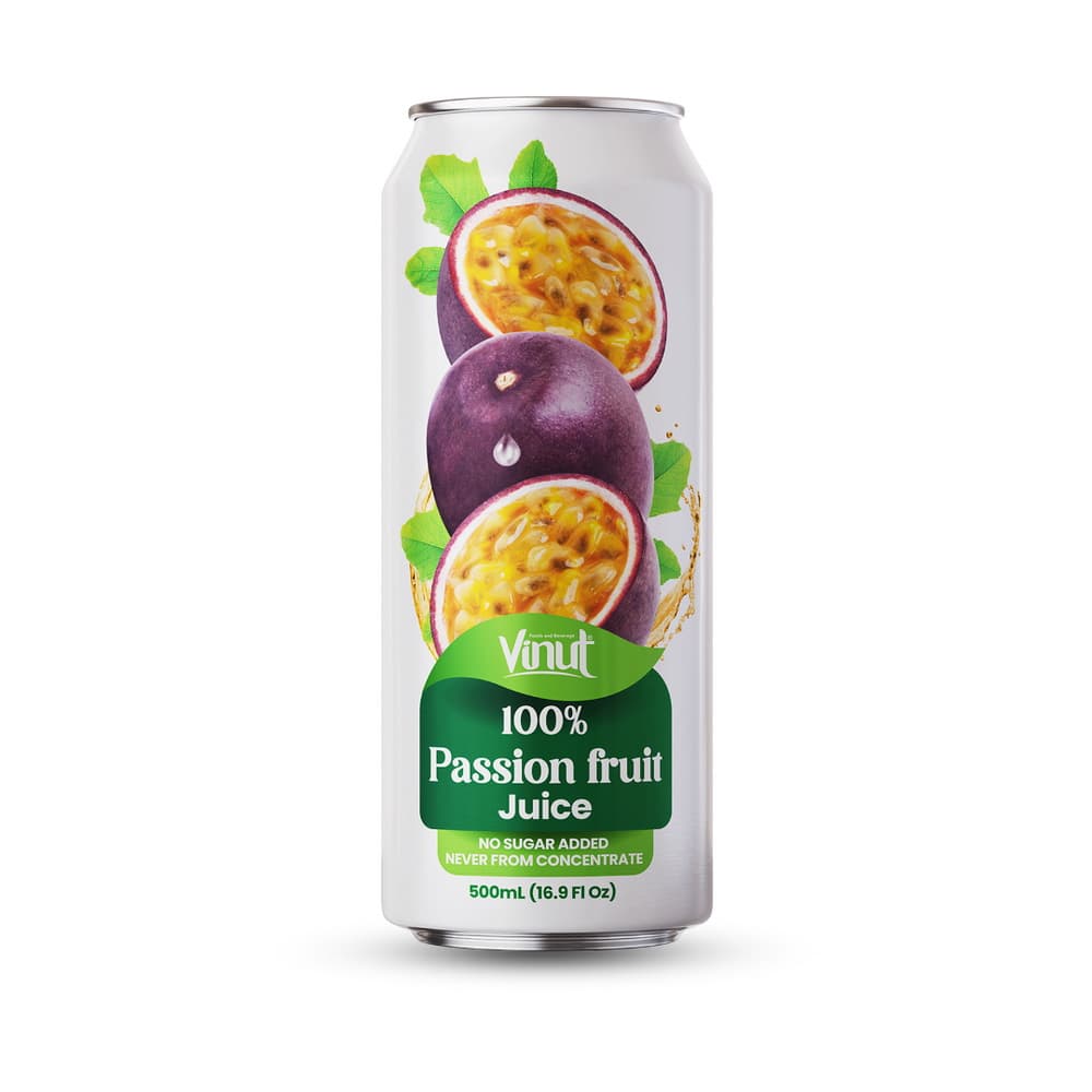 VINUT 100 % pasiflorų sultys, be pridėtinio cukraus, ne iš koncentrato, siaura skardinė, 16.9 fl oz 500 mL