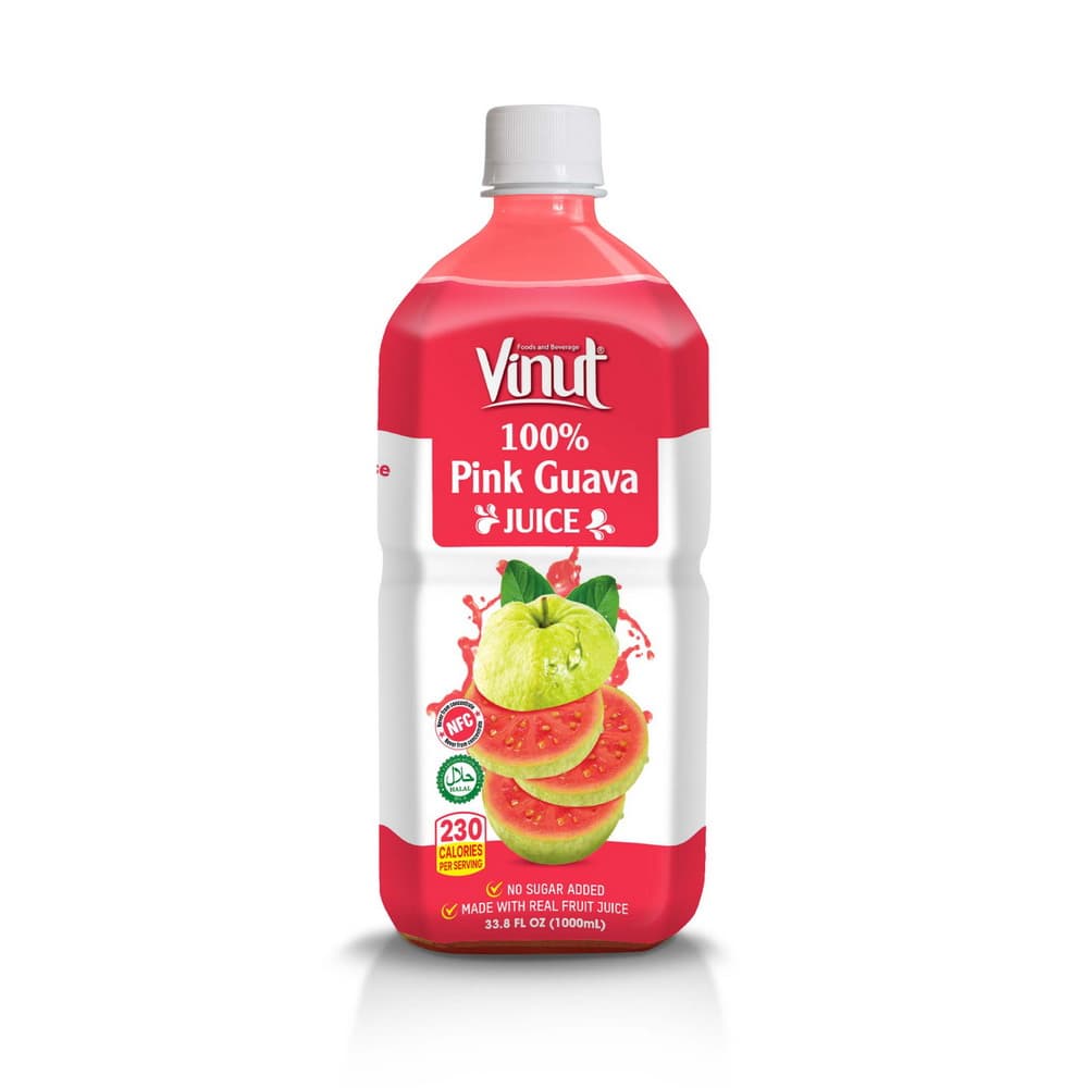 VINUT 100 % rausvųjų gvajavų sultys, be pridėtinio cukraus, 33.8 fl oz (1 000 ml) PET butelis