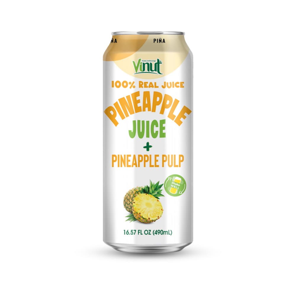 Vinut 100% Real Juice Pineapple Juice + Pineapple Pulp, Slim Can, 16.57 fl oz 490 mL
