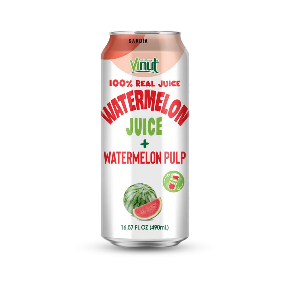Vinut 100% Real Juice Watermelon Juice + Watermelon Pulp, Can, 16.57 fl oz 490 mL
