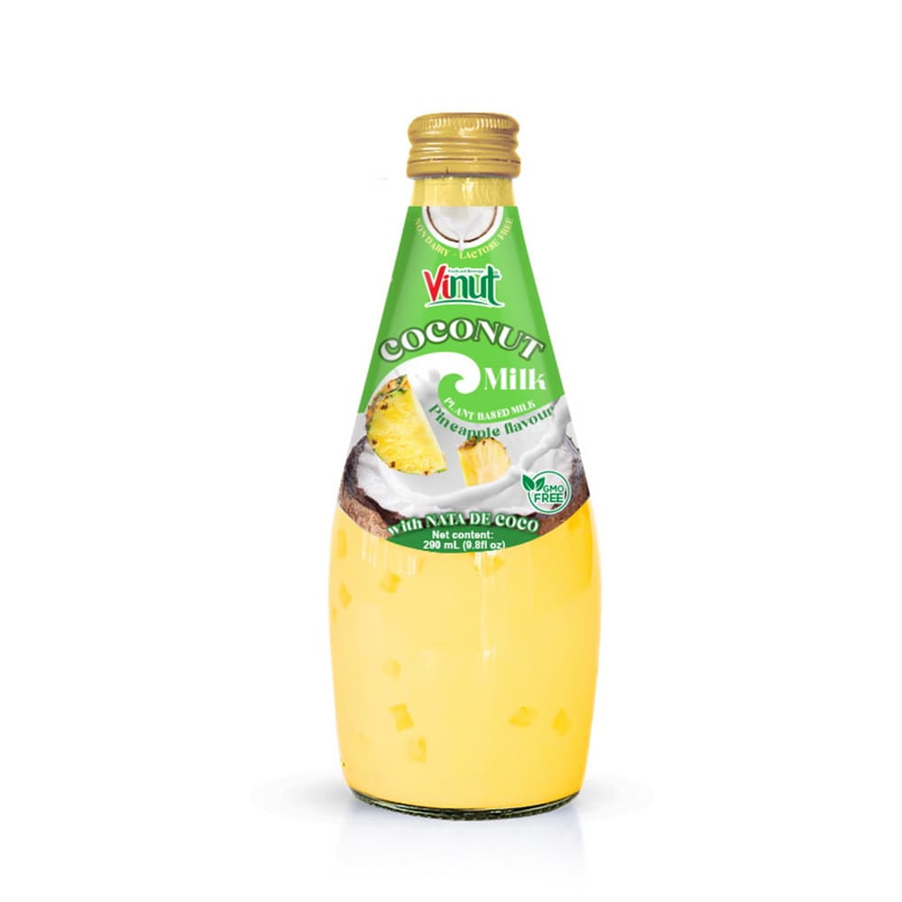 Vinut Coconut Milk, Pineapple Flavour, Plant Based Milk, With Nata De Coco, Non Dairy, Lactose Free, GMO Free, Glass Bottle, 9.8 fl oz (290 mL)