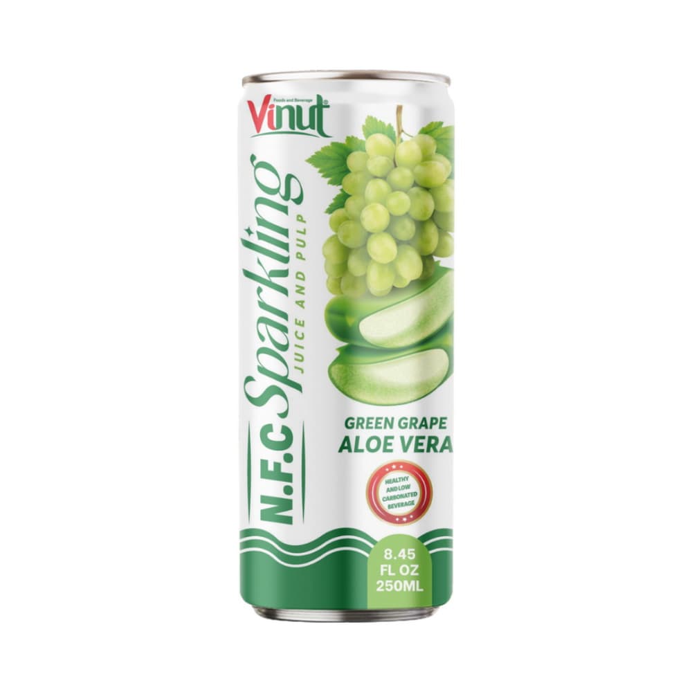 VINUT Žaliųjų vynuogių ir alavijų skonio gazuotos N.F.C sultys su minkštimu, silpnai gazuotas gėrimas, siaura skardinė, 8.45 fl oz (250 mL)