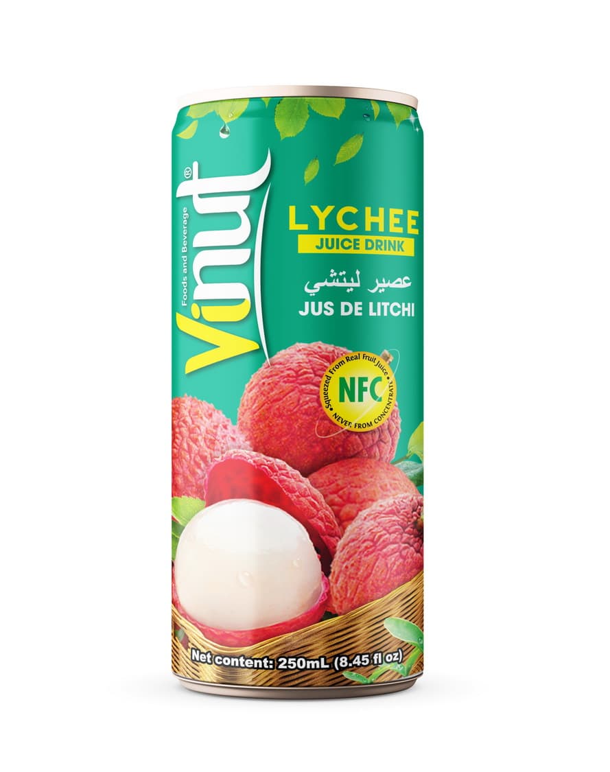 VINUT Lychee Juice Drink, 8.45 fl oz (250 mL) Slim Can