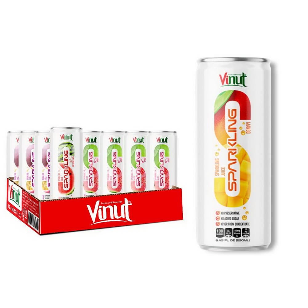 VINUT Gazuotos mangų sultys, be pridėtinio cukraus, ne iš koncentrato, Siaura skardinė 8.45 fl oz (250 mL)