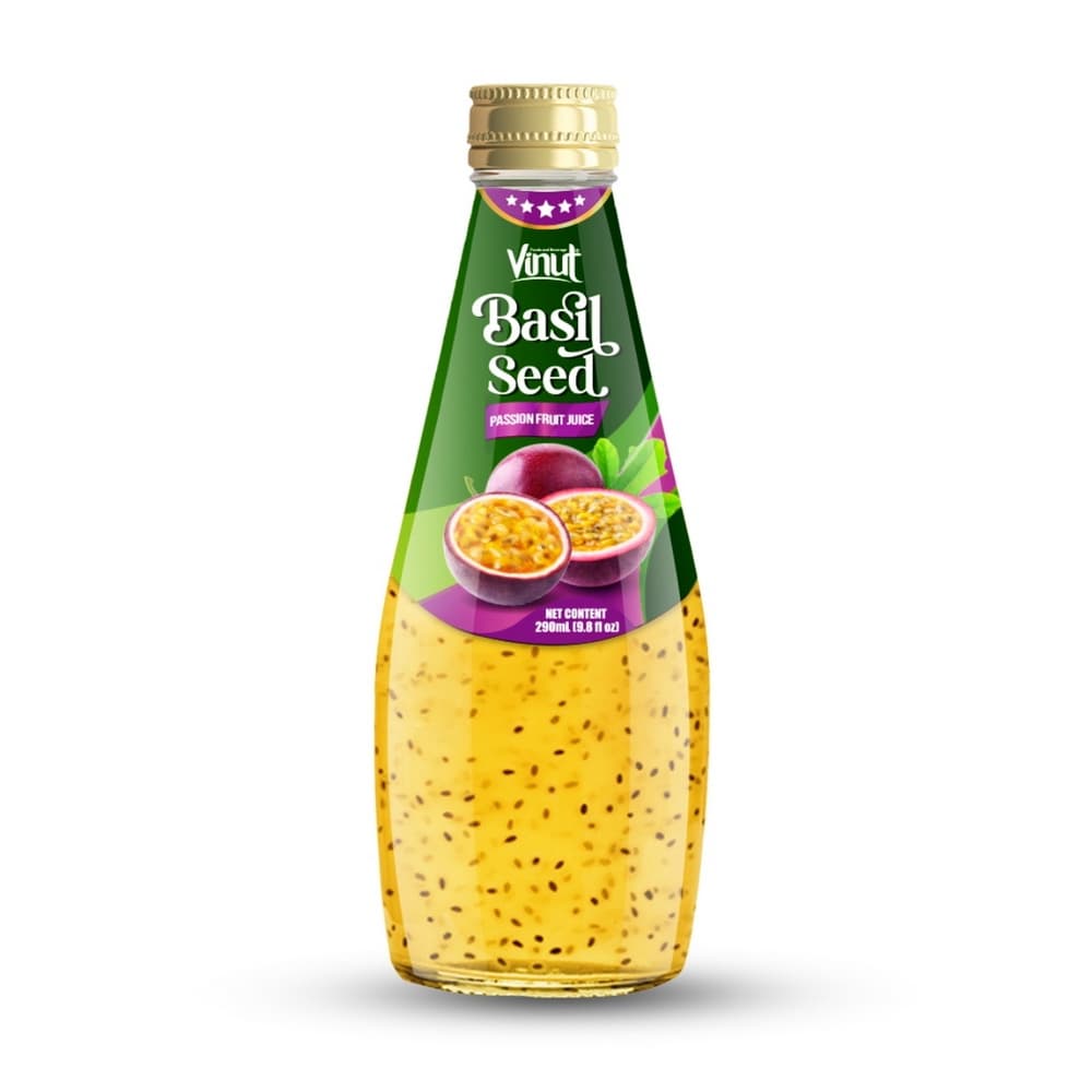 VINUT Pasiflorų skonio gėrimas su bazilikų sėklomis, stiklinis butelis, 9.8 fl oz (290 mL)