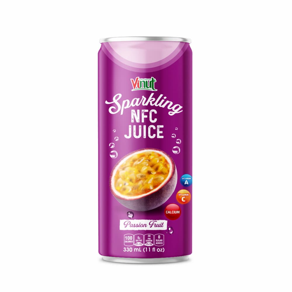 Vinut Passion Fruit Sparkling NFC Juice, 0 Sugar Added, Slim Can, 11 fl oz (330 mL)