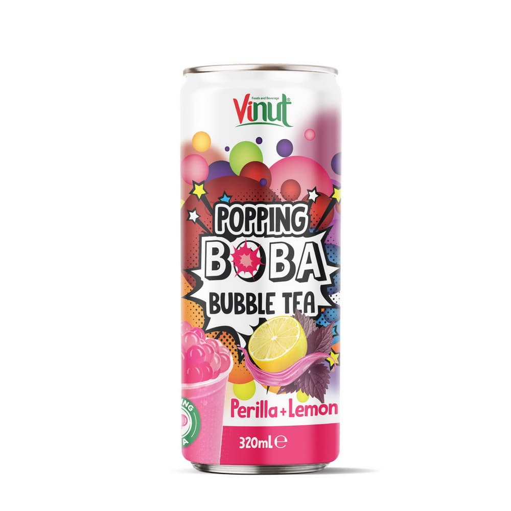 Vinut Perilla Lemon Popping Boba Bubble Tea, Slim Can, (320 mL)