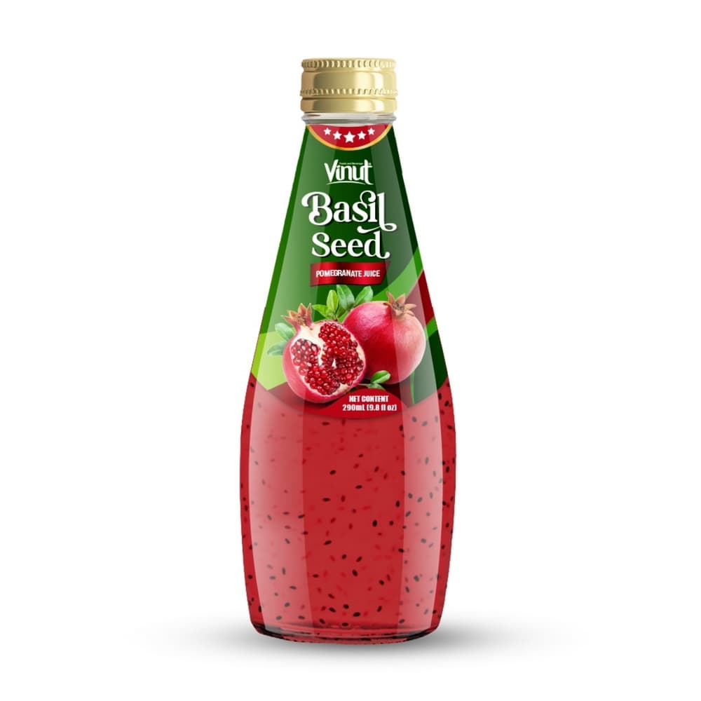 Vinut Pomegranate Basil Seed Juice, Glass Bottle, 9.8 fl oz (290 mL)