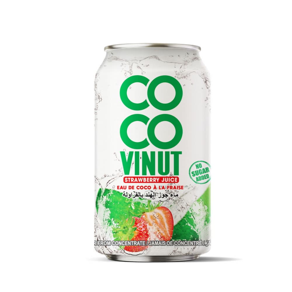 VINUT Kokosų vanduo su braškių sultimis, be pridėtinio cukraus, skardinė, 330 ml